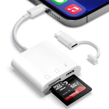Imagem de Leitor de cartão SD para iPhone iPad, leitor de cartão micro SD, leitor de cartão de memória, plug and play, adaptador de cartão SD, carregamento e leitura simultâneos