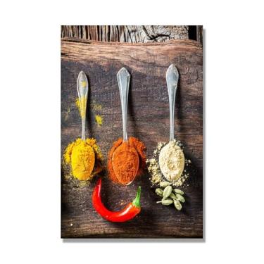 Imagem de Arte de parede colorida em tela para especiarias e colher de tempero | Decoração de cozinha vintage | Arte moderna para casa e sala de jantar (especiarias mistas 48). 60 x 90 cm - 23,7 x 35,5 pol sem