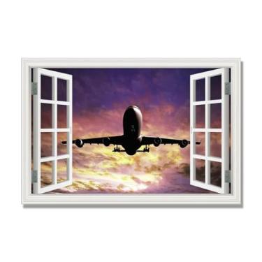 Imagem de Arte de parede em tela de janela aberta, impressão natural em tela, "Avião no céu 33.0 cm, decoração de parede de paisagem de janela, decoração de casa moderna. 30 x 45 cm-11,8 x 17,7 pol. sem moldura