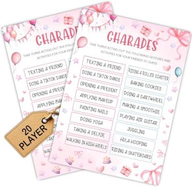 Imagem de Cartão de jogos de festa do pijama rosa - Coquete rosa arco temático festa do pijama suprimentos para festa do pijama - Ideia criativa de jogos de aniversário - coisas de festa do pijama - Charadas