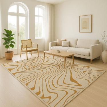 Imagem de Tapete Sala 300X400Cm 3X4 Sem Pelo Organico Bege Dourado