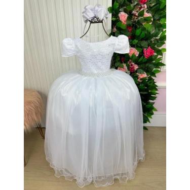 Imagem de Vestido Enjoy Longo Laura Branco Rendado daminhas florista, 10, Branco