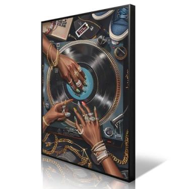 Imagem de Arte de parede em tela de menina negra, pôster de mulher afro-americana, pintura de toca-discos de música moderna, pôster estético de DJ Girl Y2K para quarto, impressão divertida para amantes de
