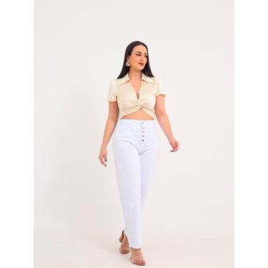 Imagem de Calça Feminina Sarja Branco Mom - Razon Jeans, 44, Branco