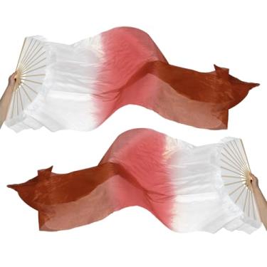 Imagem de PATIKIL Véu de seda para 16 leques de dança do ventre 150 cm, 1 par (esquerda + direita) ventilador de dança longo dobrável de madeira para apresentação de dança, branco tinto vinho