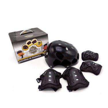 Imagem de Capacete + Kit de Proteção Infantil para Skate Bike Patins Preto / Rosa