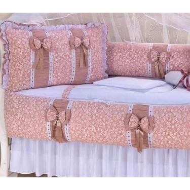 Imagem de Kit Berço Para Berço Americano E Nacional Rosê Laço Floral Menina Princesinha Luxo Cor:Rosê