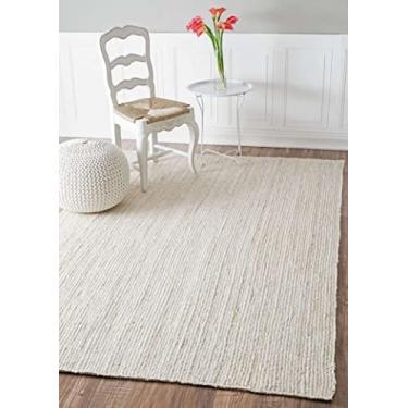 Imagem de DecorAvenue Area Rugs Tapete indiano feito à mão natural trançado de juta para sala de estar, quarto (2,5 x 3 m, off-white)