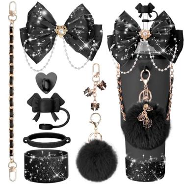 Imagem de Mity rain Acessórios de copo Bling para copo Stanley Cup 850.5 g 1,134.0 g 567.0 g copo com alça, incluindo capa de topo de palha de laço, decoração de arco de palha, alça de couro para garrafa de