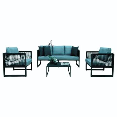 Imagem de Conjunto de Sofá 2 Poltronas Belga Area Externa Jardim Alumínio Corda Náutica (Azul Claro)