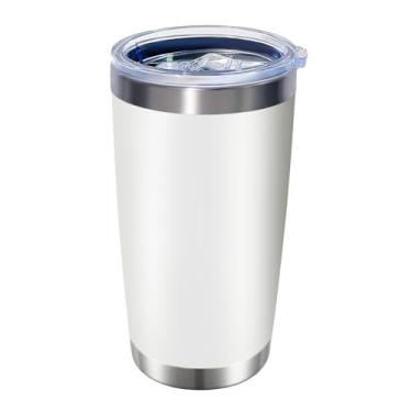 Imagem de HAOLI 1 copo de aço inoxidável de 590 ml com tampa, caneca de viagem de parede dupla à prova de vazamento para bebidas quentes/frias, uso em festa ao ar livre, copo térmico durável revestido com pó