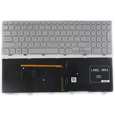 Imagem de SUNMALL Novo teclado para laptop com moldura e retroiluminação compatível com Dell Inspiron 15 7000 7537 P36F Series Silver US Layout