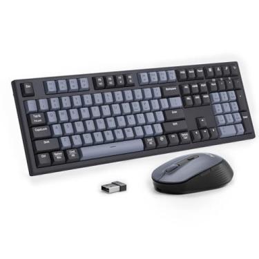 Imagem de AUSDOM Combo de teclado e mouse sem fio – sensação mecânica de 108 teclas, teclado silencioso recarregável de tamanho completo de 2,4 G e mouse ajustável de 3 DPI, teclado numérico, receptor USB para