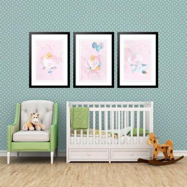 Imagem de Kit 3 Quadros Grandes Quarto Infantil Baby Elefante 60X48Cm - Quadros 