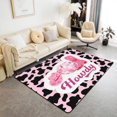 Imagem de Feelyou Tapete de área ocidental preto rosa 12 x 18 cm, tapete decorativo para meninos e adolescentes, bola de discoteca, sapatos de cowboy, chapéu, tapetes ocidentais para sala de estar, tapete