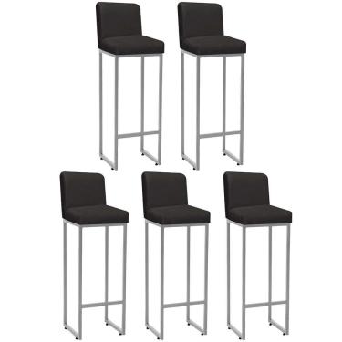 Imagem de Kit 05 Banqueta Alta Com Encosto Lucca Industrial Cozinha Balcão Bistrô Ferro Cinza Corino Cinza