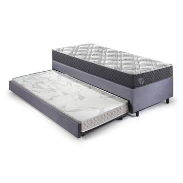 Imagem de Bicama Box Solteiro King c- Colchão Adapto Ecoflex Molas Ensacadas Suede 96x203cm Cinza