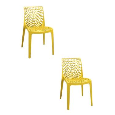 Imagem de Kit 2 Cadeiras Vazada Em Polipropileno Gruvyer Fratini Móveis Amarelo