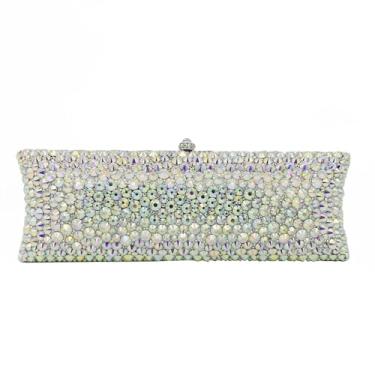 Imagem de Boutique De FGG Bolsa de mão longa de strass para noite Minaudiere bolsas de mão de cristal para mulheres, casamento, formatura, mini, Prata Ab Plus, Mini