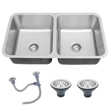 Imagem de Cuba Gourmet Dupla Completa Com Acessórios Aço Inox 304 76x43cm Brinovar