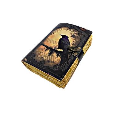 Imagem de The Raven Leather Journal – Livro de feitiços em branco do grimório das sombras – Caderno e caderno de esboços de couro vintage feito à mão – 200 páginas sem forro – Diário de lixo gótico – presentes