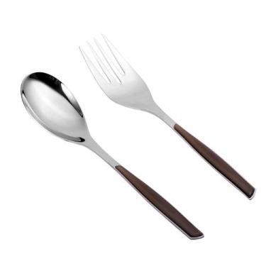 Imagem de Garfo e Colher Salada 2 Peças Grande Tabaco Talheres Cozinha Glamour S