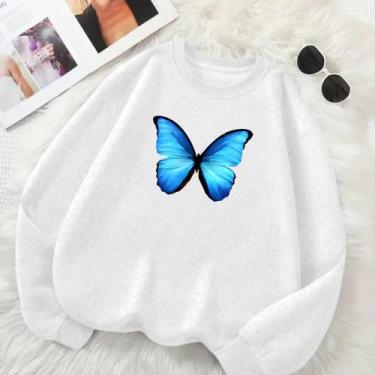 Imagem de Blusa de Frio Feminina GOLA CARECA Estamp Borboleta Azul Delicada Look