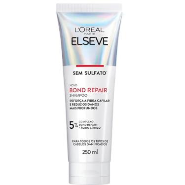 Imagem de L'Oréal Paris Elseve Bond Repair Shampoo Reparação Molecular com Ácido Cítrico, Limpeza Suave Sem Sulfato, Reconstrói Ligações e Devolve Força aos Cabelos Danificados, 250ml