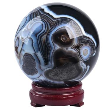 Imagem de JIC Gem Bola De Cristal Grande Ágata Ônix Preta, 3,5-4" (90-100 Mm), Redonda, Cristais Cura, Esfera Decorativa Com Suporte Madeira, Meditação, Bruxaria, Decoração Para Casa