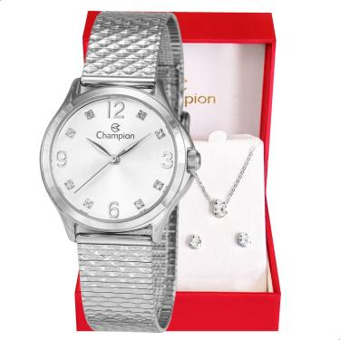 Imagem de Relógio Feminino Champion Analógico Prata Pequeno CF24117Q + Colar e Brincos