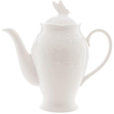 Imagem de Bule Porcelana Lyor Branco 1L New Bone Butterfly Flower Mesa Posta Café Chá