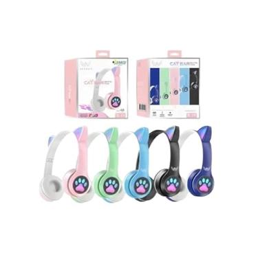 Imagem de Fone De Ouvido Com Led Infantil Orelhinha Gato MUSICA SEM FIO COLORIDO GATINHO Bluetooth (ROSA)