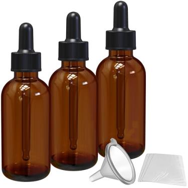 Imagem de Nevlers Frasco conta-gotas de vidro âmbar de 59 ml, pacote com 3 | Frascos conta-gotas de vidro âmbar à prova de vazamento com envoltório retrátil e funil | Frascos de óleo para óleos essenciais, óleo