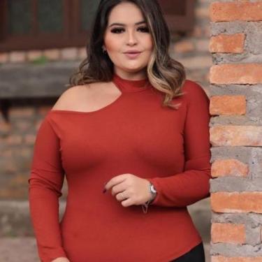 Imagem de Blusa manga longa detalhe decote no ombro gola alta viscolaycra - Filó