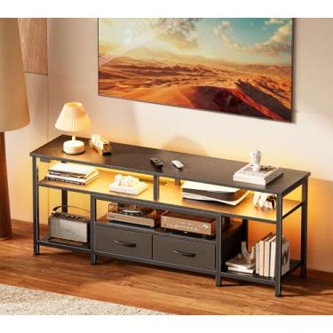 Imagem de Huuger Suporte de TV para TV 55 de 60 polegadas, centro de entretenimento com tomadas elétricas e luzes LED, console de TV de 137 cm para sala de estar, console de mídia com gavetas e prateleiras