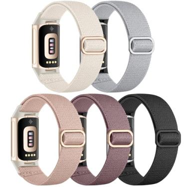 Imagem de Maledan Pulseira feminina de reposição para Fitbit Charge 6/Charge 5, à prova d'água, de nylon elástico, pulseira de substituição para Fitbit Charge 5/Charge 6, acessório para rastreador de atividades