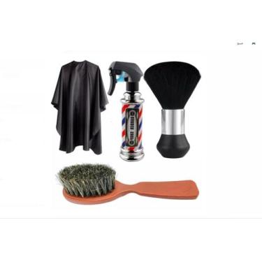 Imagem de Kit Barbeiro Capa De Corte + Borrifador + Espanador + Escovinha Fade -