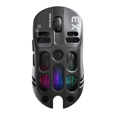 Imagem de Mouse para jogos X3 sem fio com design vazado leve de 70 g – Sensor PAW 3311 de 12.000 DPI, 6 botões programáveis, suporte com fio/2,4 GHz/BT para PC/Mac/Gamer (preto)