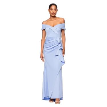 Imagem de Xscape Vestido feminino longo tomara que caia com decote em coração e babados laterais, Periwinkle, 50