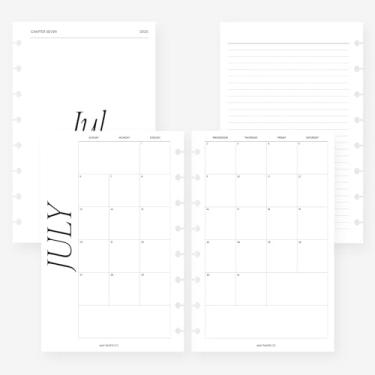 Imagem de MAY PAPER CO. Recarga de agenda mensal de meia letra 2025/2026, refil de agenda mensal em duas páginas para caderno de 8 discos Levenger Circa Junior, Arc by Staples, TUL Junior 14 x 21 cm (clássico