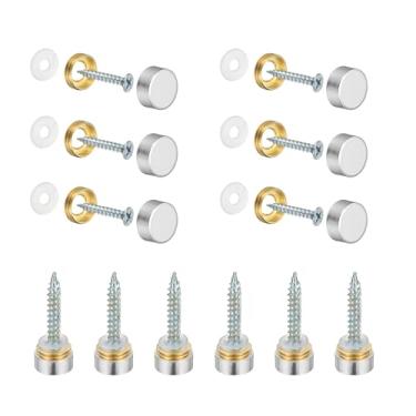 Imagem de YELARXI Parafusos de espelho tampas decorativas de latão prendedores de pregos, acabamento polido de 12 mm adequado para ferragens de publicidade de sinal de espelho (12 peças, prata)