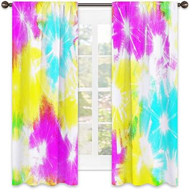 Imagem de Cortina de isolamento térmico tie dye, cortinas blackout com absorção de som para decoração de sala de jantar/festa, L 106 x C 213 cm