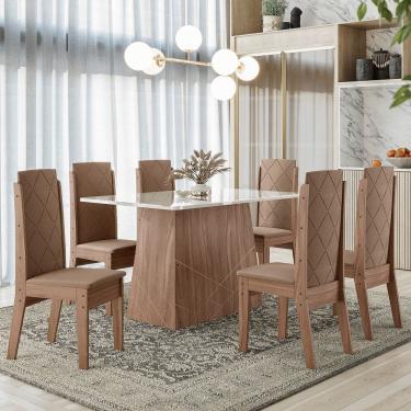 Imagem de Conjunto Sala de Jantar Luanda 1,35 com 6 Cadeiras Amendoa 73B