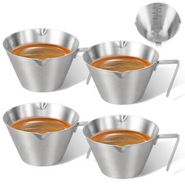 Imagem de carrottimes 4 peças de copos de café expresso de aço inoxidável, copo medidor de café expresso de metal duplo com alça, copo de dose expresso de escala dupla com boca em forma de V, 100 ml (prata)