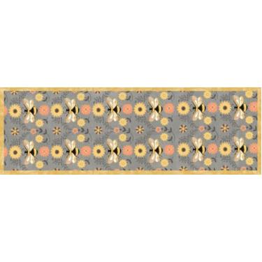 Imagem de Coleção Floor Flair, floral de abelha de mel e colmeia de 6 x 1,8 m, vinil durável à prova d'água e resistente a manchas, tapete de área interna, revestimento protetor de piso, decoração de interiores