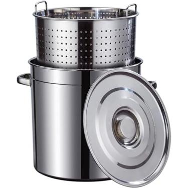 Imagem de Utensílios De Cozinha De Fritadeira De Peru Para Ferver Frutos Do Mar De Lagosta, Utensílios De Cozinha De Aço Inoxidável Com Cesta De Coador E Tampa, Alça Portátil Para C, 50 * 50cm