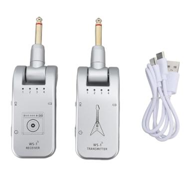 Imagem de S ISTEMA de guitarra sem fio de Vomeko, receptor de transmissor de áudio recarregável Conjunto para baixo de guitarra elétrico, alcance de 100 pés, plugue rotativo, tempo de