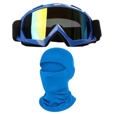 Imagem de immoono Óculos Dirt Bike com capa balaclava máscara facial quadriciclo motocicleta motocross óculos para mulheres e homens, armação azul, lentes amarelas coloridas