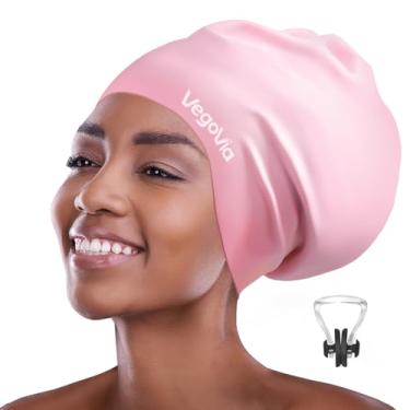 Imagem de VegoVia Touca de natação extragrande para tranças e dreadlocks, touca de natação feminina à prova d'água para mulheres negras e homens adultos, cabelo afros longo, mantém o cabelo seco, chapéu de