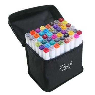 Imagem de Estojo Canetas Marcador para Colorir - Kit Conjunto Canetinha Profissional Tiktok Marcadora Permanente de Ponta Dupla em Cores diferenciadas -Tampa Codificada por Cores - Linha Premium. (48)